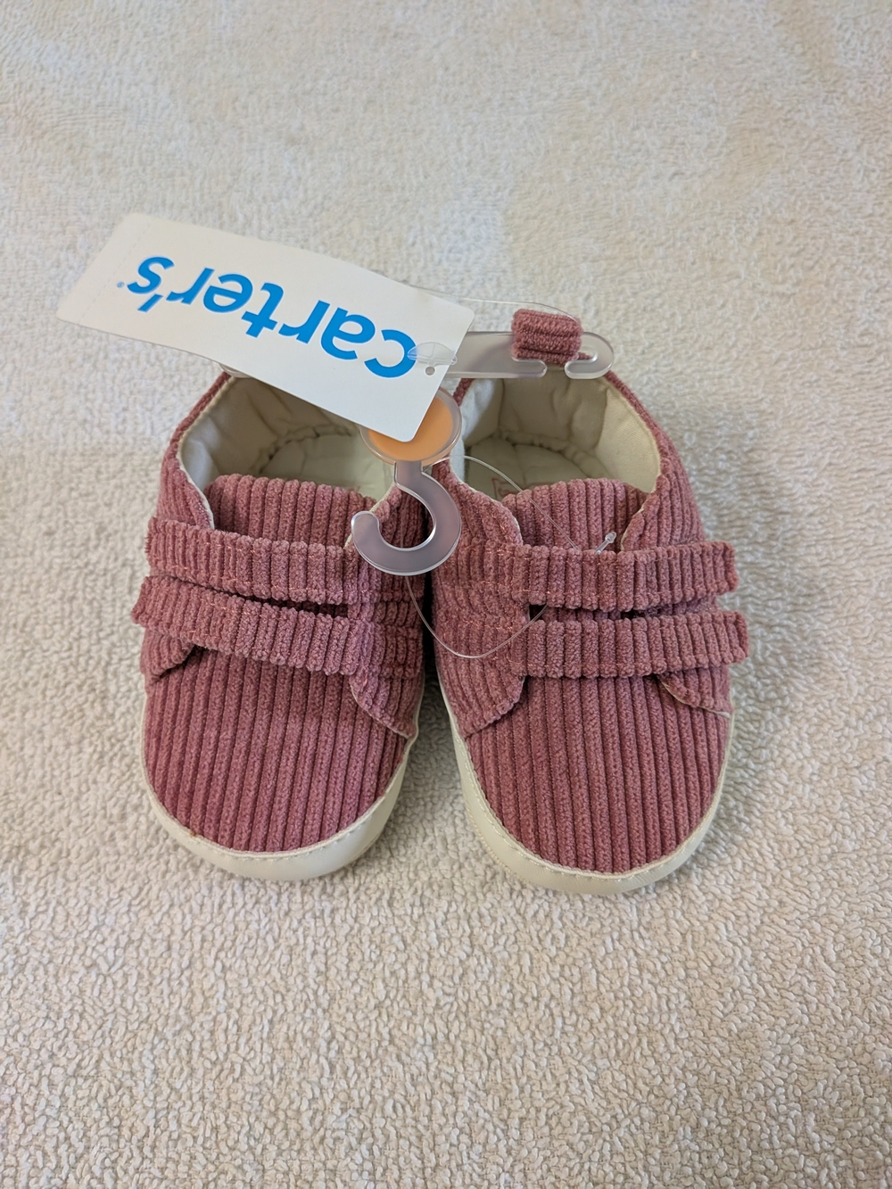 Carter's NWT Pink Corduroy Baby Shoes With Velcro Closure Sz 9-12 Months Cozy